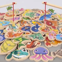 Montessori Wooden Fishing Toys Para sa mga Bata Magnetic Marine Life Cognition Fish Games Magulang-Anak Interactive Educational Toy