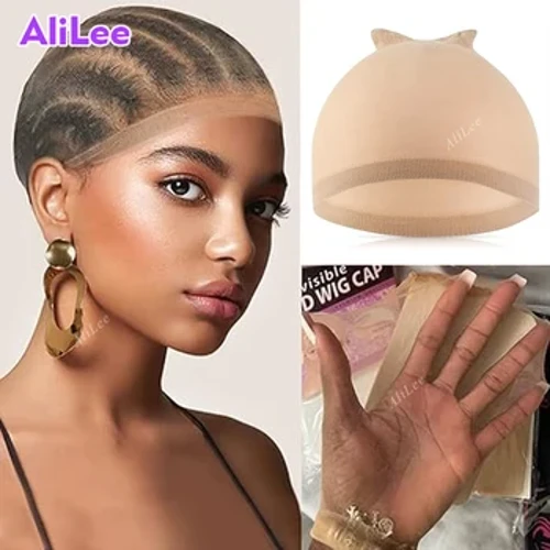 Bëlleg 2 Stéck Perücke Kappen Onsichtbar HD Hoer Netz Cap fir Fraen Nylon Stretchy Super Soft an Transparent Schnell Schëff Héich Qualitéit