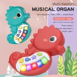 Dolanan Musik Piano Bayi Multifungsi Piano Elektronik Kuda Laut kanthi Musik lan Cahya Laki-laki Bocah-bocah wadon Dolanan Anak Hadiah age1+