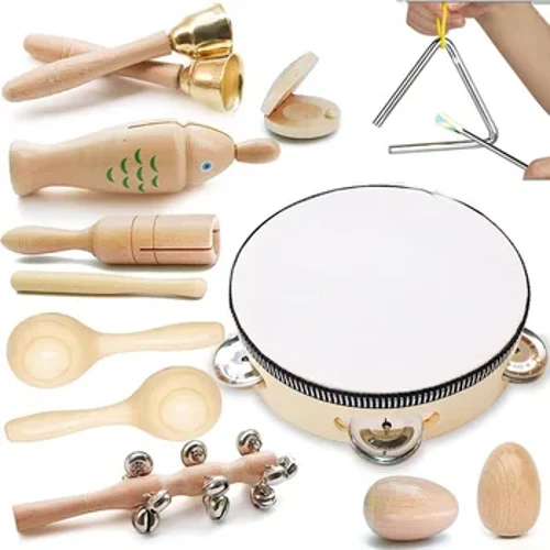 Nhạc Cụ Bằng Gỗ Cho Trẻ Em Montessori Đồ Chơi Giáo Dục Bằng Gỗ Tự Nhiên Nhạc Cụ Bộ Cho Bé Sơ Sinh 0 12M