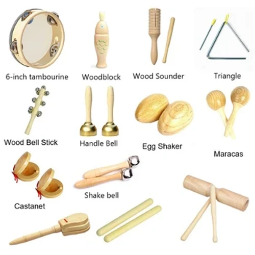 Chaqaloq musiqa o'yinchoqlari kastanets qum bolg'acha tambur uchburchak ikki qo'ng'iroq Montessori zarbli cholg'u o'yinchoqlari Yangi tug'ilgan chaqaloqqa sovg'alar