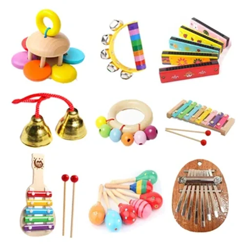 Trẻ Mới Biết Đi Đồ Chơi Âm Nhạc Âm Thanh Đồ Chơi Chuông Giường Búa Cát Còi Nhạc Cụ Bằng Gỗ Lục Lạc Chuông Cho Bé 6-18 Tháng tuổi Quà Tặng