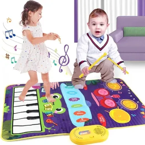 Klavirska podloga 2 v 1 za otroke Klavirska klaviatura in jazz boben Glasba na dotik Igranje Preproga Otroški malčki Glasbeni instrument Izobraževalne igrače Darilo
