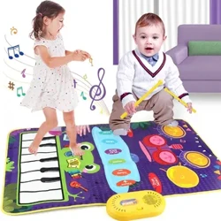 Klavirska podloga 2 v 1 za otroke Klavirska klaviatura in jazz boben Glasba na dotik Igranje Preproga Otroški malčki Glasbeni instrument Izobraževalne igrače Darilo