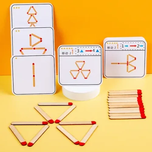 Matchstick-puslespill Treleke, DIY Math Geometri Game, Creative Thinking Match Logic Training Pedagogiske leker for barn