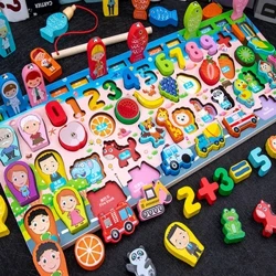 QWZ Haurrak Montessori Heziketa Egurrezko Matematika Jostailuak Haurrak Lanpetuta Taula Zenbaki Forma Koloreak Arrantza Puzzle Ikasteko Jostailuak Opariak
