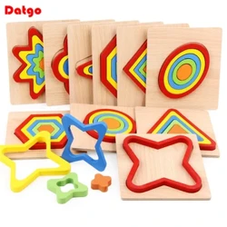 Héich Qualitéit faarweg 3D hëlzent geometresch Formen Erkenntnis Puzzles Board Math Spill Montessori Léieren Pädagogesch Fir Kanner Spillsaachen