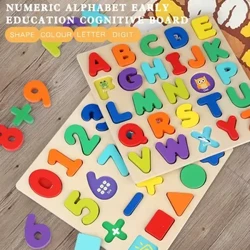 Montessori WoodenToys 0-20 Numeric Alphabet Cognitive Board Nā keiki Puzzle Geometry Shape Matching Hand Grab Panel Puzzle Toys
