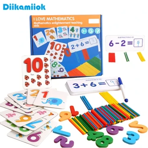 Mainan Matematika Anak Alat Bantu Mengajar TK Kayu Montessori Game Edukasi Penambahan dan Pengurangan Belajar dengan Kartu 40pcs
