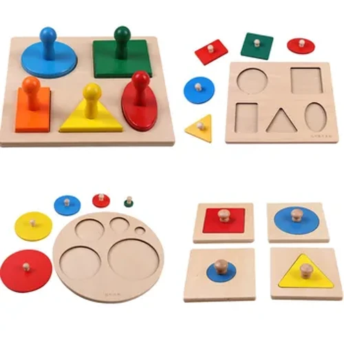 Montessori puzzle igračke Drvene geometrijske oblike Razvrstavanje matematike Šarene predškolske edukativne igre Igračke za bebe