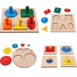 Montessori Puzzel Spillsaachen Holz geometresch Formen Sortéieren Math faarweg Preschool Léieren Educatiounsspill Puppelcher Spillsaachen