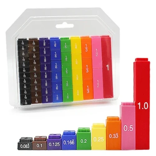 Teganau Math Montessori i Blant Tŵr Stacio Ffracsiynau Set Gweithgaredd Affeithwyr Mathemateg Cyfrif Blociau Enfys Cymhorthion Addysgu 6+