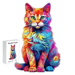 Fa puzzle Színes macska díszdoboz Gyönyörű ajándék Szabálytalan formájú puzzle Karácsonyi ajándék Felnőtt stressz csökkentő családi interakció