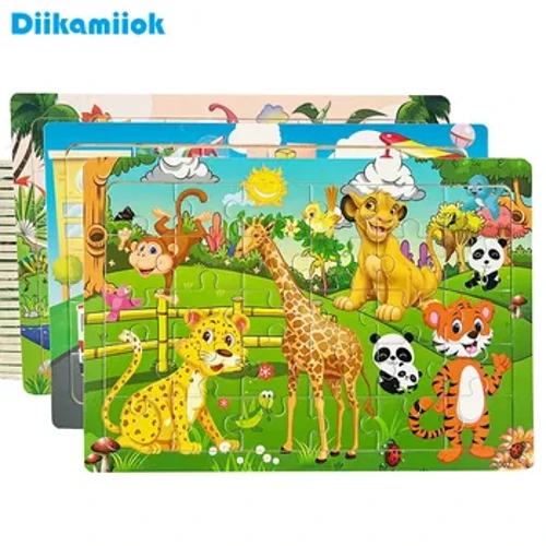 30 piraso ng kahoy na jigsaw puzzle mga bata cartoon hayop na mga puzzle laro laro ng sanggol maagang pag -aaral ng mga laruan sa pang -edukasyon para sa mga bata
