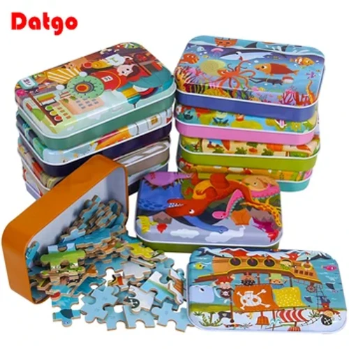 Hot New 60 Pieces Puzzle Kayu Mainan untuk Anak Kartun Kendaraan Hewan Kayu Jigsaw Bayi Belajar Mainan Pendidikan Anak Hadiah