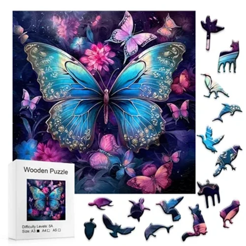 Féileacán ildaite puzzles jigsaw adhmaid do pháistí do dhaoine fásta, déanann ainmhithe uathúla puzail adhmaid cruth bronntanas foirfe le haghaidh saoire