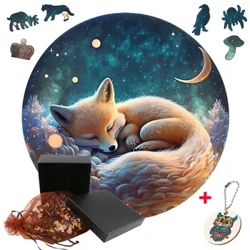 Fortgeschratt Irregulär Holz Déieren Schlof Fox Puzzel Schéin Fantastesch DIY Holz Handwierker Famill Interaktiv Spiller Fir Erwuessener