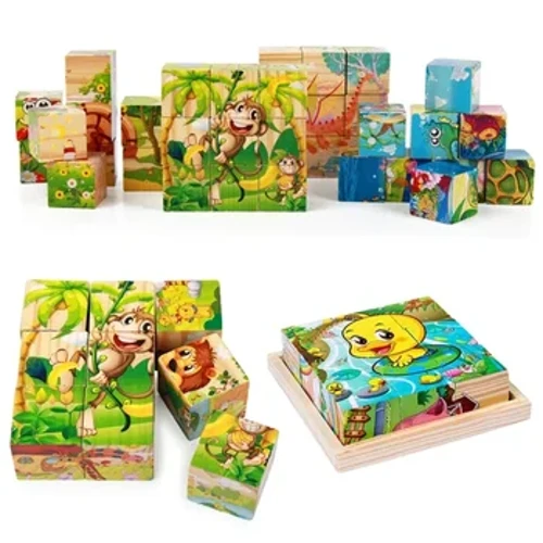 3D Khối Xếp Hình Bằng Gỗ Trẻ Em Chín Miếng 6 Mặt Khối Gỗ Khay Trẻ Em Montessori Học Tập Giáo Dục Đồ Chơi Xếp Hình