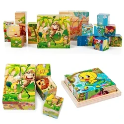 I-3D cube yephazili yokhuni izingcezu eziyisishiyagalolunye zethreyi yebhulokhi yokhuni enezinhlangothi eziyisithupha I-Montessori ifunda amathoyizi e-puzzle ezemfundo