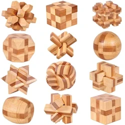 Egurrezko Kong Ming Lock Lu Ban Lock IQ Brain Teaser Haurrentzako Jostailu Hezigarria Montessori 3D Puzzleak Jokoa Desblokeatzeko Jostailuak Helduentzako