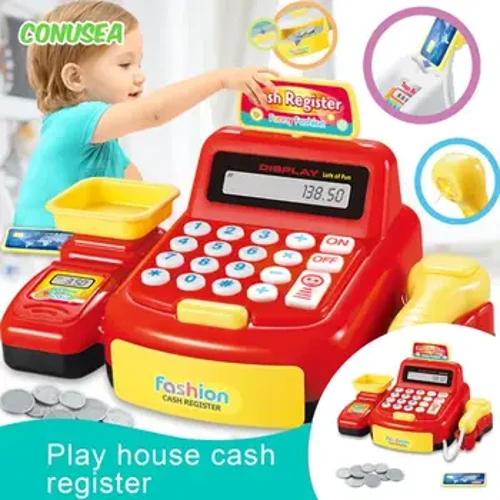 Vaikų kasos aparato skaičiuoklė Pretent Play House žaislas su šviesos garsu Monetos Prekybos centras Kasos žaidimai Žaislai mergaitėms berniukams