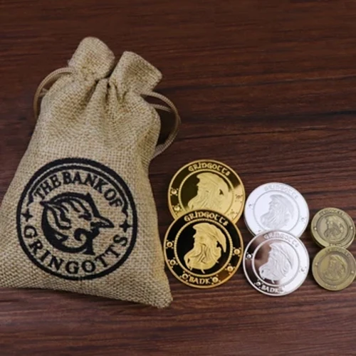 NOVO 3 kosi/komplet z vrečko za denar Harries Periphery Gringotts Wizarding Bank Zlati kovanci Spominski kovanci Gold Galleon COS Darilne igrače