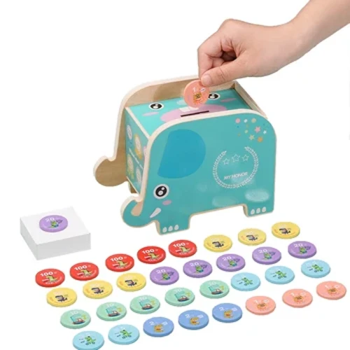 Mga Laruang Kahong Kahoy ng mga Bata Elepante Alkansya Digital Coins Nagse-save Mga Simulated na Laro Maagang Pang-edukasyon Mga Laruan na Wooden Learning Para sa Sanggol