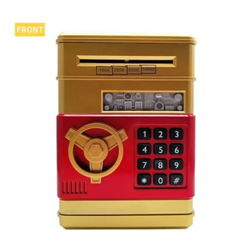 Elektronesch Piggy Bank Automatesch Mini Geldautomat Spueren Geldkëscht Pretend Spill Mënzen Cash Depot Passwuert Konter Spillsaachen fir Kand Kaddoen