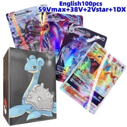 2024 Inguqulo Yolimi LwesiNgisi Amakhadi e-Pokemon 100Pcs Pokemon Cartas 38 V 59MAX GX Izingane Zempi Yegeyimu ye-Tag Team Shining Vmax