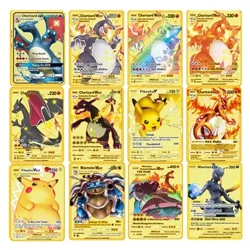 Anime Cerdyn Metel Saesneg Pokémon Pikachu Charizard Mewtwo Blastoise Vmax Llythyrau Sgleiniog Cerdyn Casgliad Gêm Anrhegion Teganau Plant