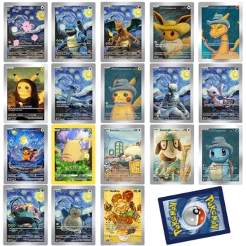 18 tk Pokemon Van Goghi muuseumi Pikachu kollektsiooni kaardid DIY Pokemoni klassikaline ühe kaardimäng Anime isetehtud kaardid kingituseks mänguasjad