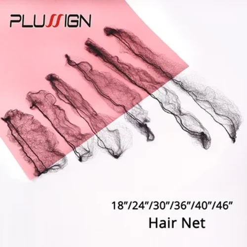 ʻO Plussign 20Pcs/Lot ʻIke ʻole ʻia no ka lauoho lauoho no nā wig puʻupuʻu mesh wig cap ka lōʻihi 24 30 36 40 46 inch lauoho lauoho, ʻeleʻele lauoho komo.