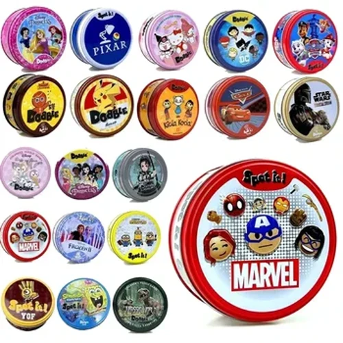 58Styles Dobble Cards Spot It Game Toy with Metal Box Red Sports Animals Jr Hip Kids Board Umdlalo Isipho Amaholide Ukukhempa