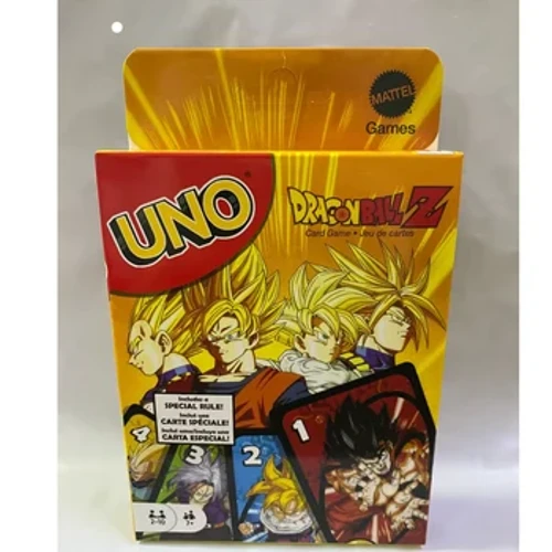 Mattel Games UNO Dragon Ball Z Gêm Gerdyn ar gyfer Noson i'r Teulu Yn cynnwys Graffeg Thema Sioe Deledu a Rheol Arbennig ar gyfer 2-10 Chwaraewr