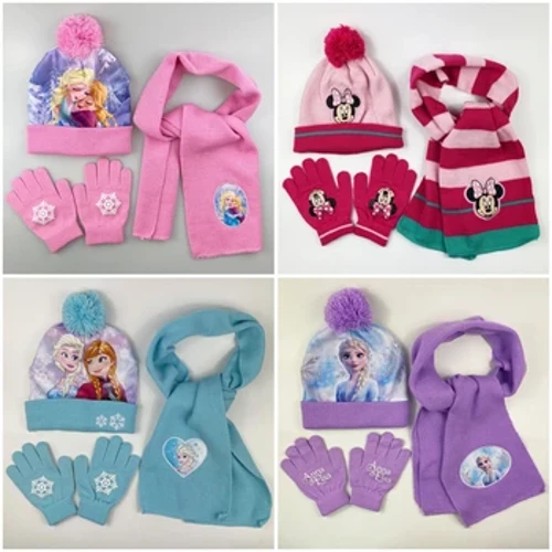 3db/Disney Kids Frozen Hat Princess kesztyű sál szett lányoknak őszi téli kötött pulóver sapkák Rajzfilm Minnie kalap karácsonyi ajándék