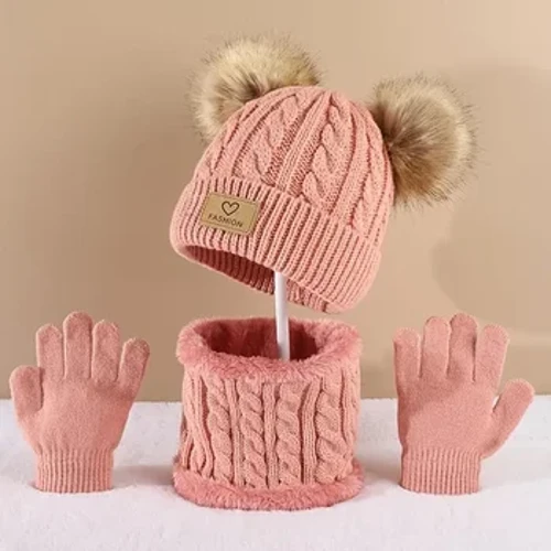3 Mùa Đông Mũ Cho Bé Khăn Găng Tay Bộ Tập Đi Cho Bé Phụ Kiện Màu Bonnet Dễ Thương Pompom Mũ Dệt Kim Ngoài Trời Ấm Áp 1-5 Năm