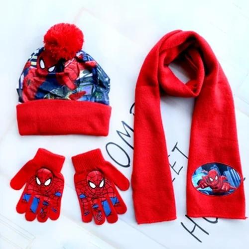 Ny Höst Vinter Barn Mössa SpiderMan Röd Halloween Tecknad Scarf Mössa Handske Varm stickad mössa Pojke Flicka Keps Barn Jul Mössa