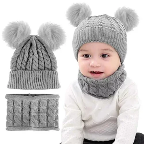 Sgarff Het Plant Cynnes Gwlân 2 Set Cap Plant yr Hydref Gaeaf Set Het Babanod Newydd-anedig Menig Het Siwt Gynnes 2pcs/Set