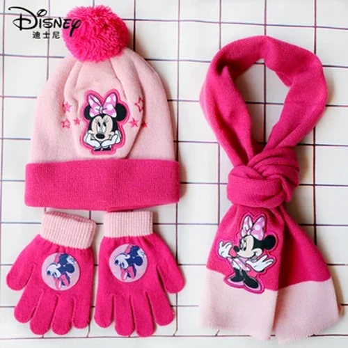 Disney Baru Musim Gugur dan Musim Dingin Anak-anak Lucu Minnie Kartun Syal Topi Sarung Tangan Tiga Potong Anget Anak Laki-laki Anak Perempuan Anak Hadiah Topi Natal