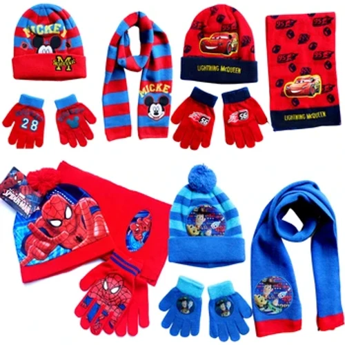Mới Thu Đông Trẻ Em Nón Mickey Người Nhện Màu Sắc Hoạt Hình Găng Tay Len Khăn Mũ 3 Ấm Áp Bé Trai Gái Trẻ Em mũ Giáng Sinh