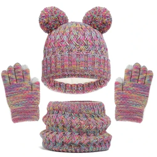 PomPom Knit Kids Beanie Scarf Handskar Set för pojkar Flickor Vinter Mössor Söt Fleece Barn Mössor Stickad Halsvärmare 3st
