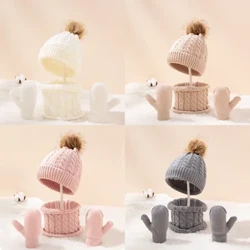 Ny ylle Varm barnmössa Halsduk Handskar 3 set Höst Vinter Barn Mössa Set Newborn Hat Baby Hat Varm kostym Hatt Handskar 2 set