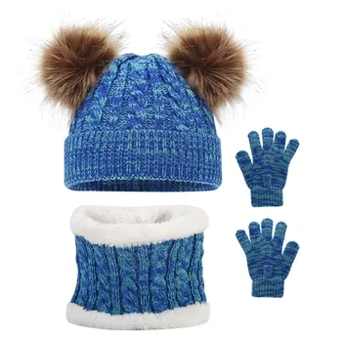 AvoDovA-3PCS Barn Vinter Dubbelboll Stickad Mössa Handskar Scarf Stickad Förtjockad Varm Set för 2-6 år Pojkar Flickor