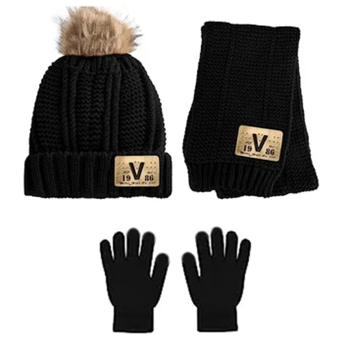 Gorros, bufandas y guantes para niños de otoño e invierno, gorro grueso de tres piezas para bebés y gorros de punto con cuello para niños y niñas