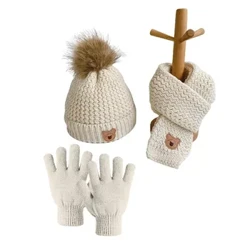 3st Barnmössa Scarf och snöhandskar Set Vinterstickad Varm Mjuk utomhus för pojkar Flickor och småbarn