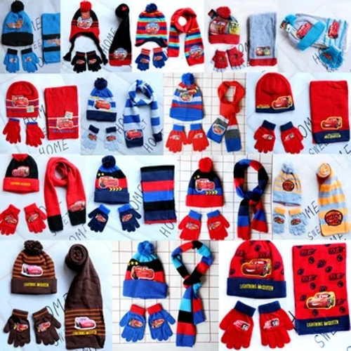 3-8 tuổi mới mùa đông trẻ em xe ô tô Lightning mcqueen phim hoạt hình khăn mũ Găng tay ba mảnh bé gái ấm áp mũ Giáng sinh