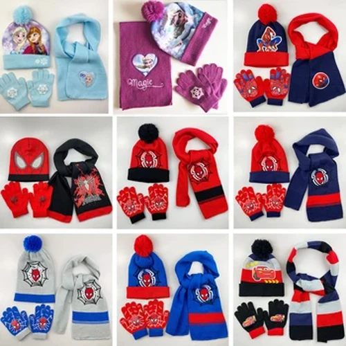 3 pçs/set disney crianças chapéu spiderman meninos dos desenhos animados tricô chapéu de lã cachecol luvas quente marvel hip hop boné presente de natal do miúdo