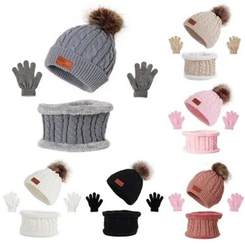 3pcs Lámhainní Scarf Hata Leanbh Geimhridh Socraigh Dath Soladach Bonnet Hataí Cniotáilte Pompom Gleoite Lasmuigh Gabhálais Naíonán Te