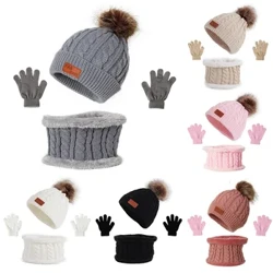 3PCS MIGHT HAT MAT Mũ khăn Găng tay đặt màu rắn trẻ mới biết đi Bonnet Pompom Kned Kned Hats ngoài trời Phụ kiện trẻ sơ sinh