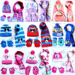 Disney Baru Musim Gugur dan Musim Dingin Anak Lucu Mickey Minnie Mouse Kartun Syal Topi Sarung Tangan Tiga Potong Anget Anak Laki-laki Anak Perempuan Topi